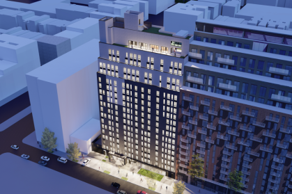 A rendering of the 18-story building at 212 West 124th Street.